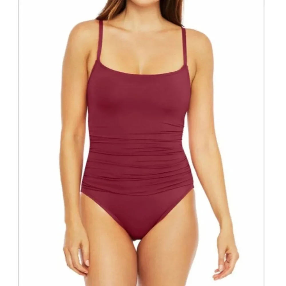 La Blanca Island Goddess Mallot Wine one piece women's swimsuit size 10